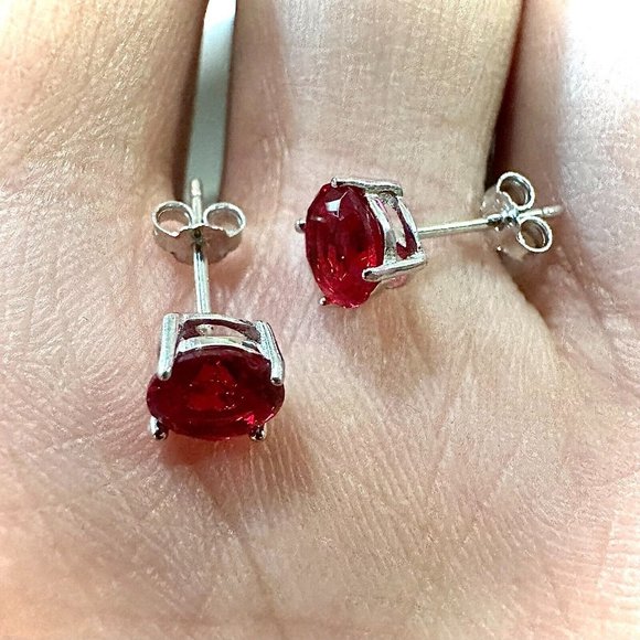 Red Ruby 925 Sterling Silver Stud Earrings for Women 6MM lab-created Ruby Studs - Picture 4 of 10